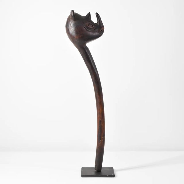 Wood Early 20th Century Makonde Rhino Staff on Custom Base Tanzania For Sale - Image 7 of 7