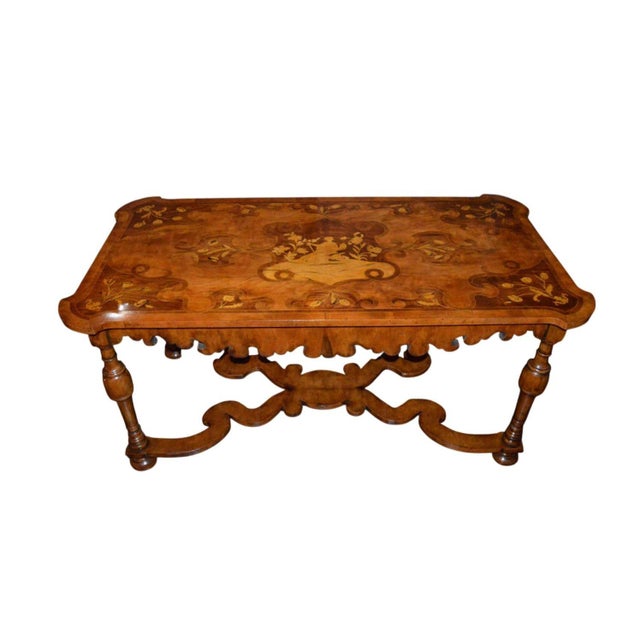 19th Century Italian Marquetry Inlaid Walnut Table With Scalloped Apron For Sale In Los Angeles - Image 6 of 9