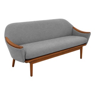 Adrian Pearsall Sofa With Walnut Arms Grey Chenille For Sale