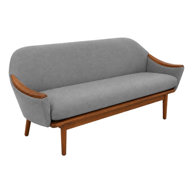 Adrian Pearsall Sofa With Walnut Arms Grey Chenille For Sale
