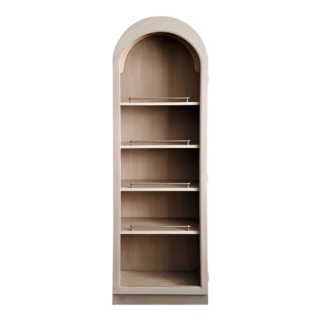 1970s Arched Cabinet- Organic Soft Neutral Finish With Brass Details For Sale