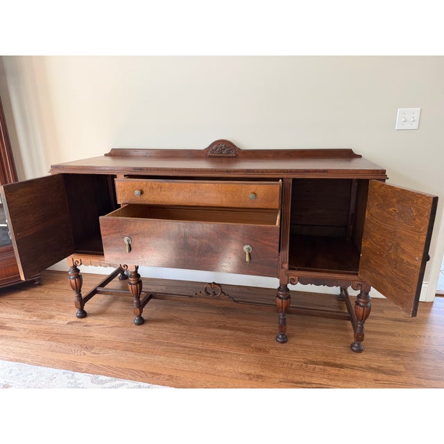 Hepplewhite Vintage Hepplewhite-Style Sideboard / Buffet --Elegant Floral Carvings For Sale - Image 3 of 8