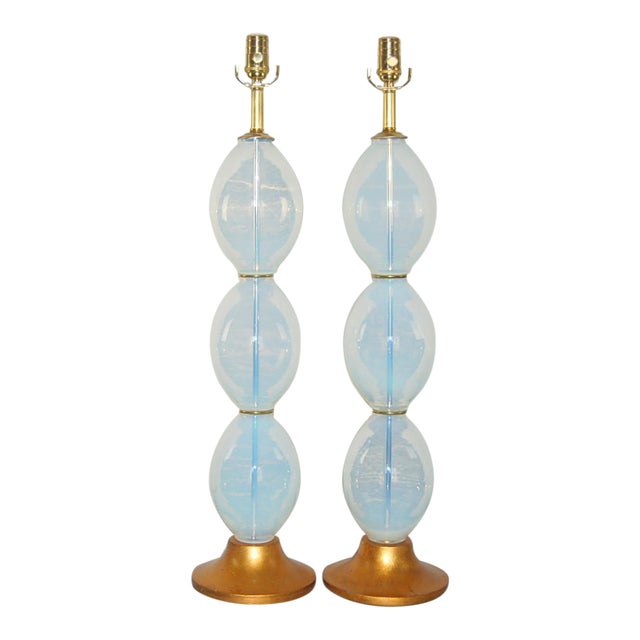 Vintage Murano White Opaline Glass Lamps For Sale