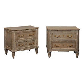 Vintage French Neoclassical Inspired Wood Nightstands With Shelf - A Pair For Sale