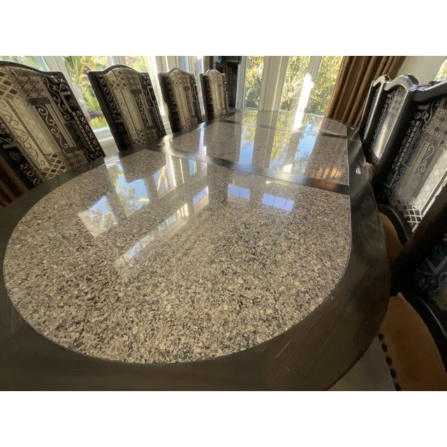 Custom Oval Dining Set Solid Wood and Natural Granite Inlay With 10 Handcrafted Chairs For Sale - Image 9 of 11