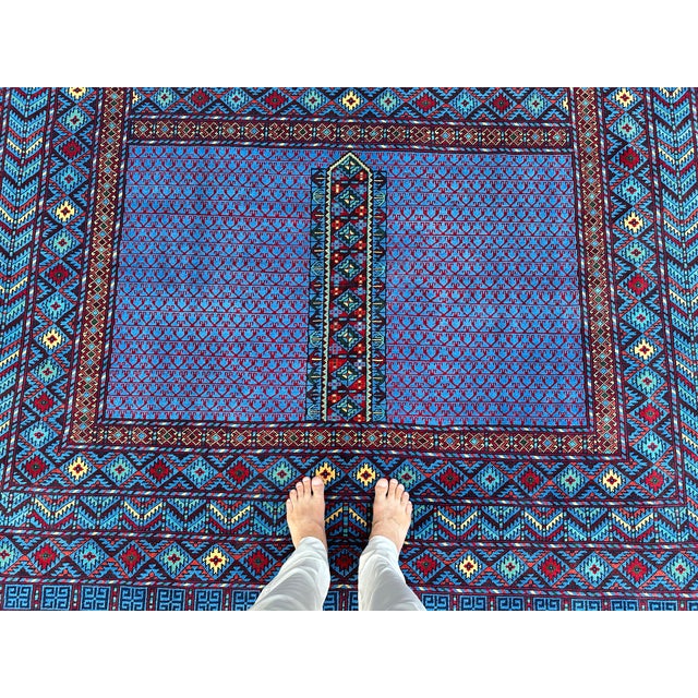 Textile Hand-Knotted Afghan Turkmen Ensi Wool Area Rug - 8'4" X 11'10" For Sale - Image 7 of 15