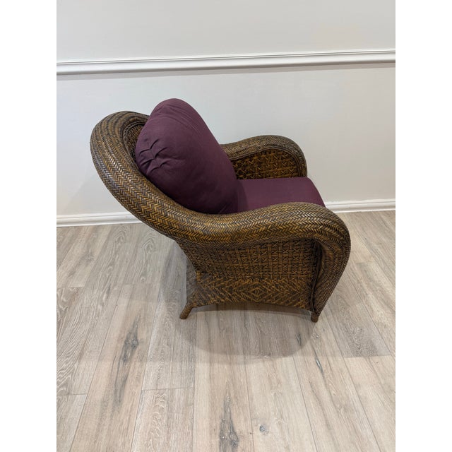 French Vintage Wicker Armchair With Ottoman by Chez Pluie For Sale - Image 4 of 12
