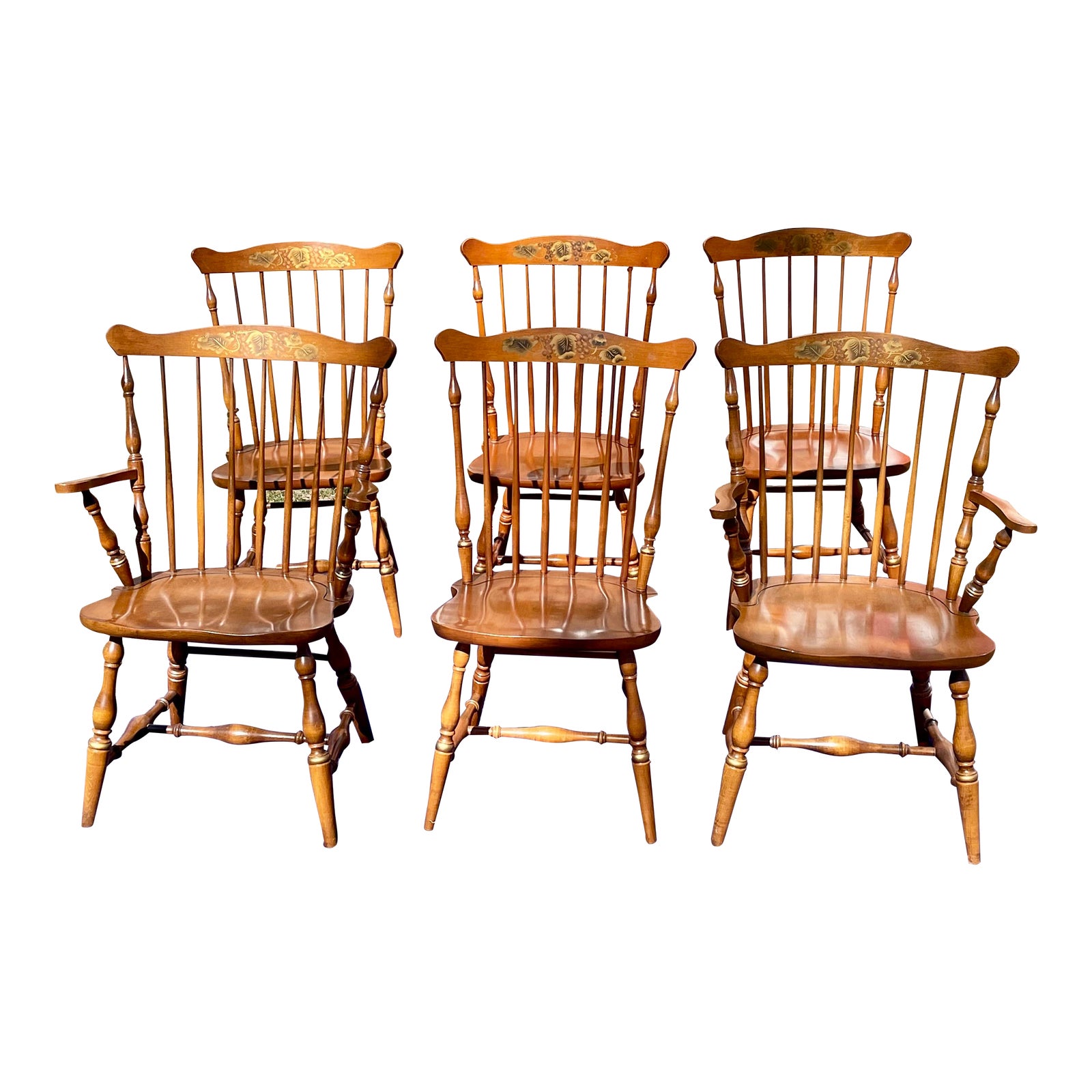 Late 20th Century L. Hitchcock Fan Back Windsor Dining Chairs Set