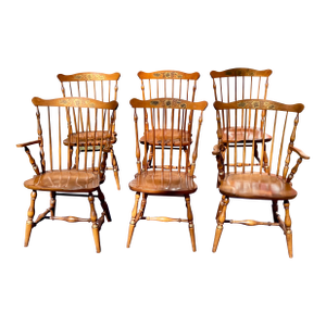 Late 20th Century L. Hitchcock Fan Back Windsor Dining Chairs Set of 6