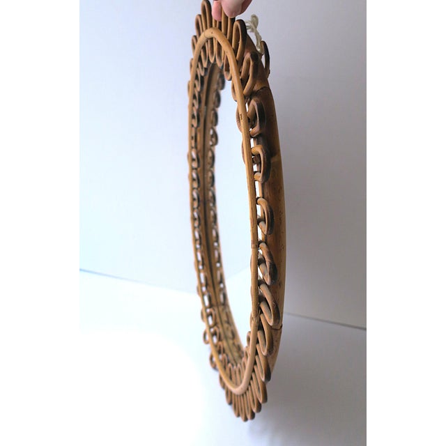Wood Italian Wicker Wall Mirror Albini Crespi Style, Circa Mid-20th Century, Italy For Sale - Image 7 of 8