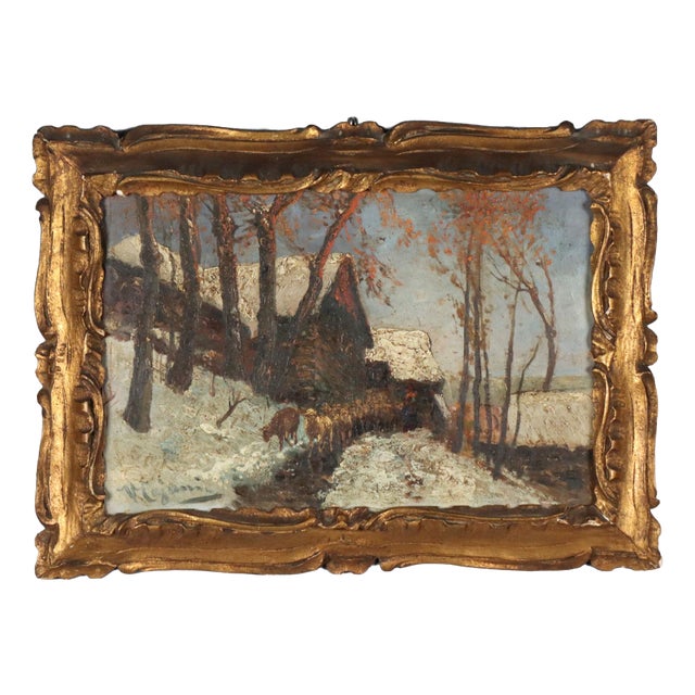 Vittorio Cajani, Winter Landscape, Oil on Panel, Framed For Sale