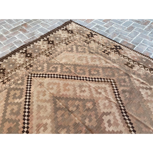 Wood Handwoven Vintage Kilim Rug in Beige, Brown and Soft Gray, 9.6 X 16.1 Ft For Sale - Image 7 of 15