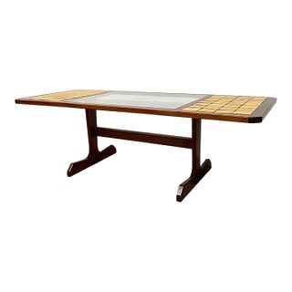 Vintage Mid-Century Modern Tile-Top Coffee Table With Removable Glass Center Panel For Sale