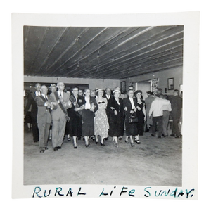 Mid 20th Century Snapshot Photograph Group Line Dance Rural Life Sunday