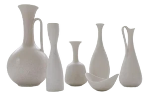 Mid-Century Modern White and Grey Vessels by Gunnar Nylund for Rörstrand, Sweden, 1950s, Set of 6