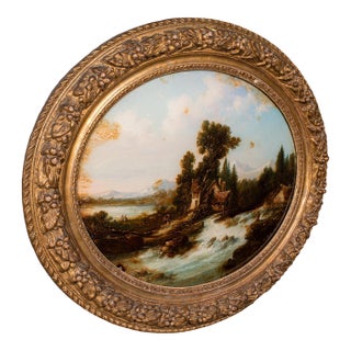 Antique Convex Landscape Painting, English, Mezzotint Art, Victorian, Picture For Sale