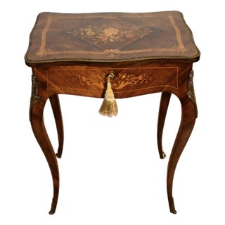 1890s Antique French Louis XV Rosewood Satin Wood Inlay Makeup Vanity Table Accent Table For Sale