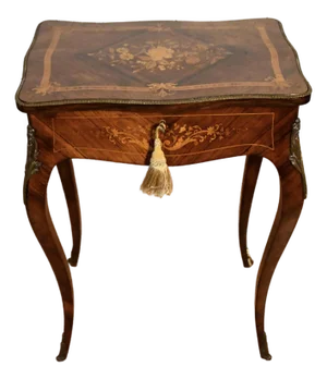 1890s Antique French Louis XV Rosewood Satin Wood Inlay Makeup Vanity Table Accent Table