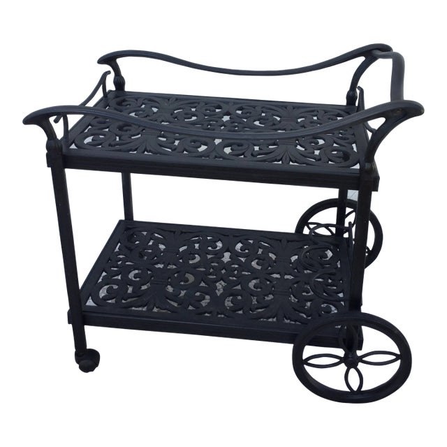 1990s Vintage Cast Aluminum Outdoor Serving Cart For Sale