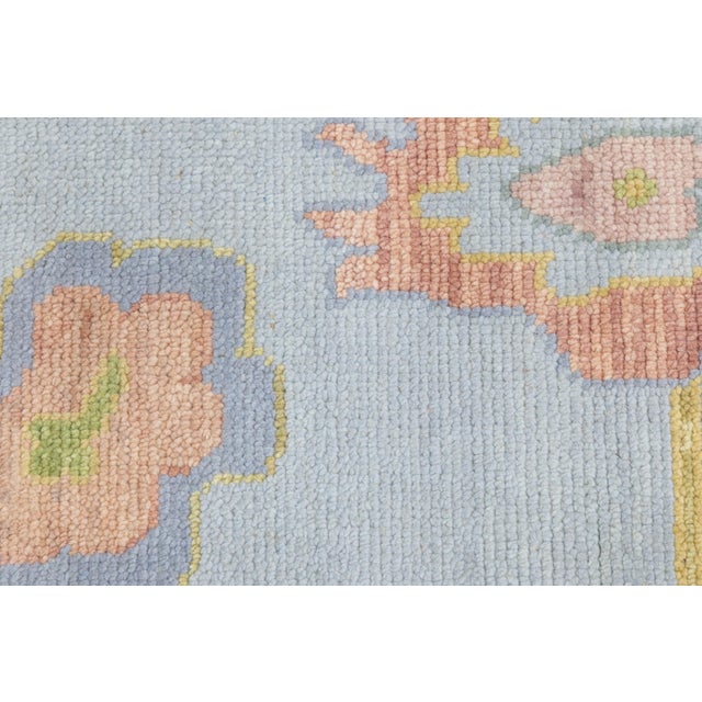 Textile Modern Oushak Style Hand-Knotted Wool Rug in Ice Blue, Blush & Sage For Sale - Image 7 of 12