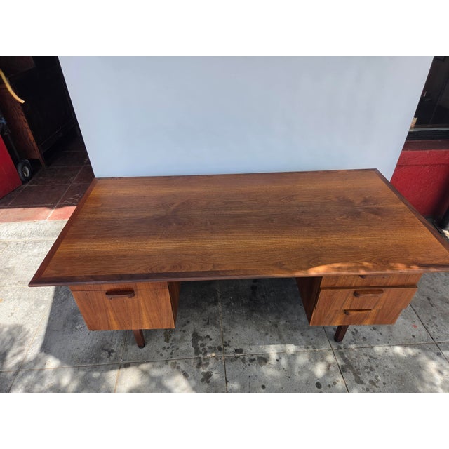 Mid-Century Modern 1960s Mid-Century Walnut Executive Desk Danish Modern Desk By: Hiebert For Sale - Image 3 of 12