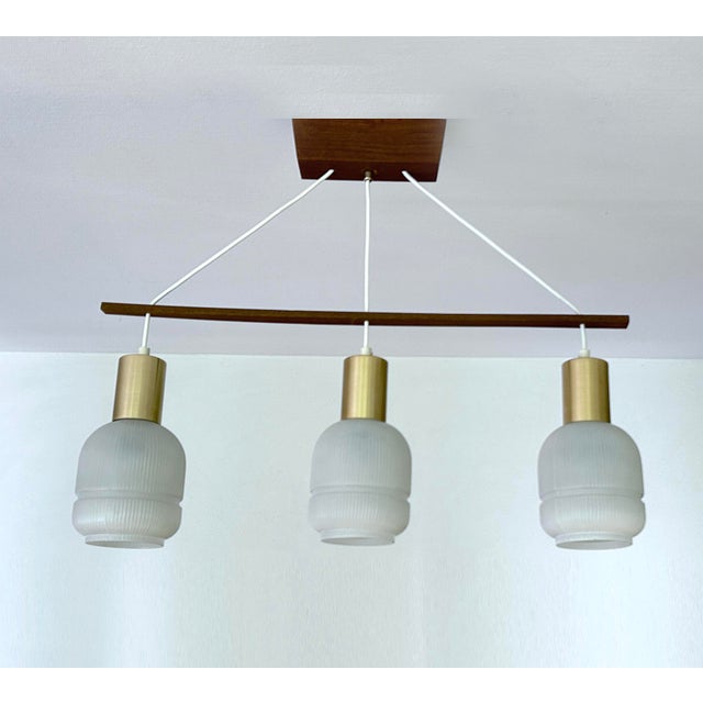 Wood Danish Pendant Light in Glass and Teak, 1960s For Sale - Image 7 of 18