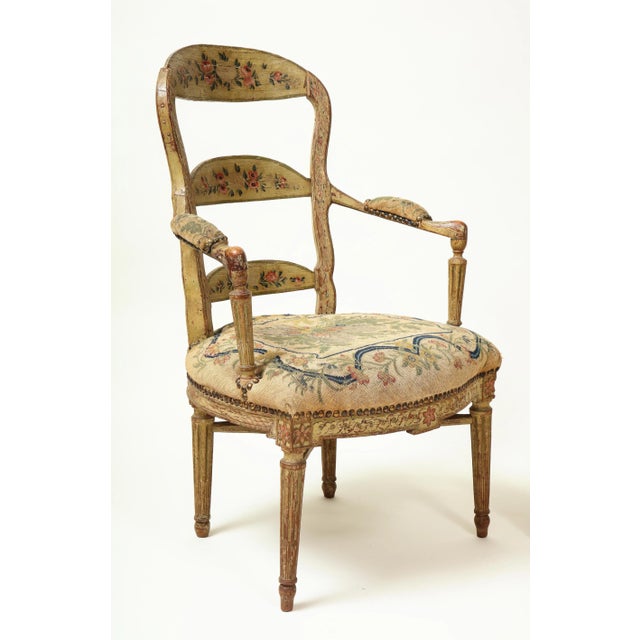 19th Century Pair of Continental Painted Armchairs With Needlework Seats For Sale - Image 5 of 13