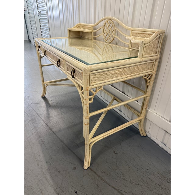 Late 20th Century Hekman Chinoiserie Style Faux Bamboo & Rattan Desk For Sale - Image 12 of 14