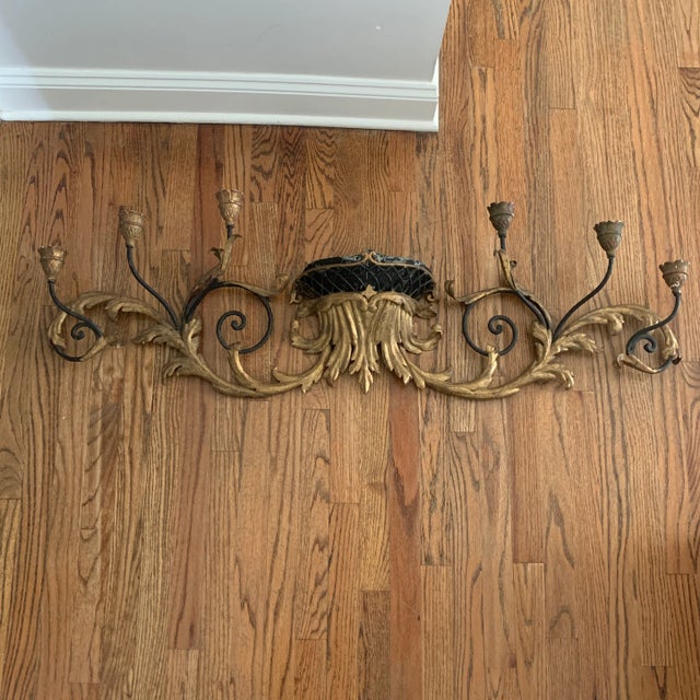 Antique French Black and Gold Tole Wall Mounted Wall Pocket Candelabra For Sale - Image 9 of 9