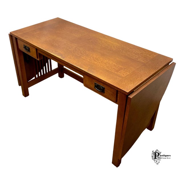 Vintage Bassett Mission Style Golden Oak Drop Leaf Writing Desk & Chair