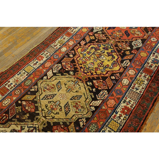 1890s Brown Medallion Tribal Antique n.w. Persian Rug 4'3" X 13' Handknotted Wool Carpet For Sale - Image 10 of 11