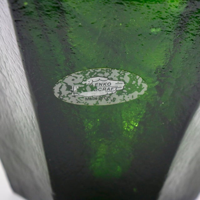 Glass Mid-Century Modern Blenko Emerald Green 7 Point Star Bowl – With Original Label For Sale - Image 7 of 15