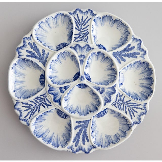 Antique French Bordeaux Vieillard Blue & White Seaweed Oyster Plate Platter, Circa 1890 For Sale - Image 10 of 10