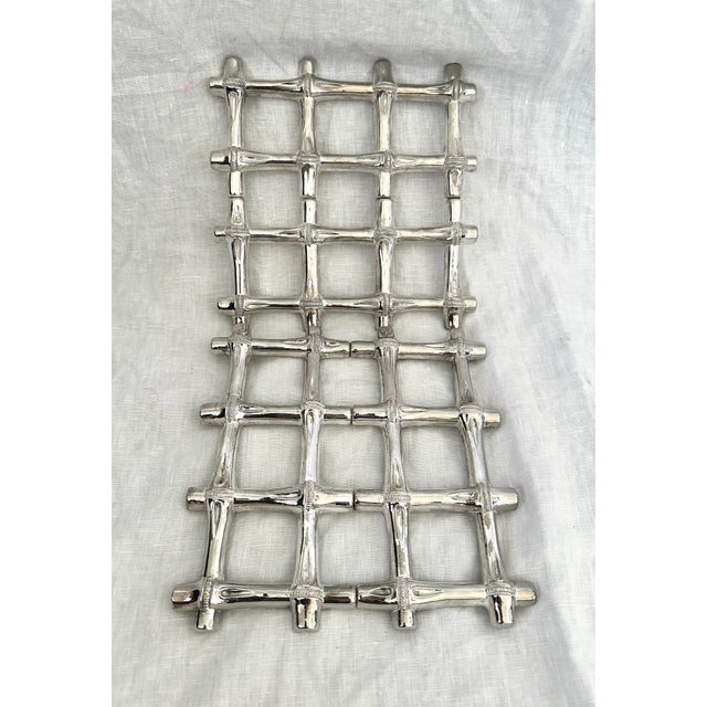 1970s Silver Faux Bamboo Trivets - Pair For Sale - Image 4 of 5