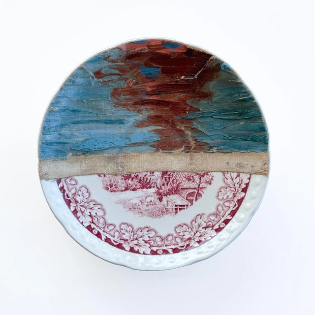 Scarlet Wall Art Installation: Composition of Ceramic Plates and Oil on Canvas - "The Red Sail" For Sale - Image 8 of 13