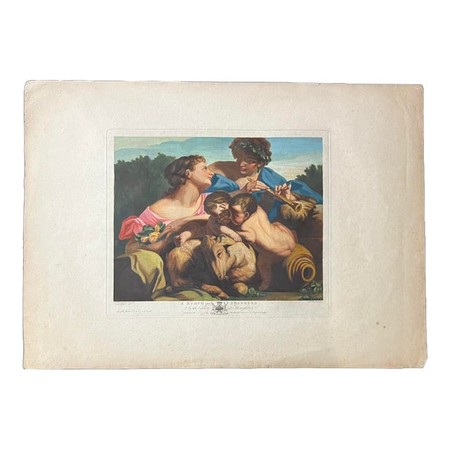 A Nymph and Shepherd After Carlo Cignani the Houghton Gallery 1775 Colored Print For Sale