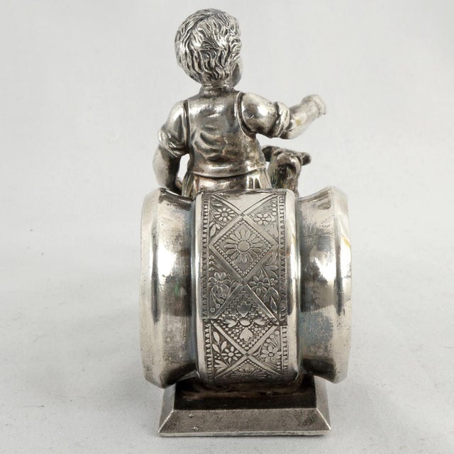 Victorian Victorian Silverplate Meriden Napkin Ring Child and Begging Dog For Sale - Image 3 of 10