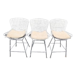 Mid Century Modern Harry Bertoia Style Chrome Wire Metal Bar Stool For Sale