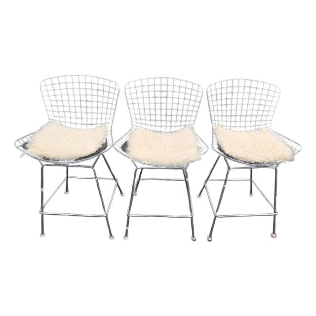 Mid Century Modern Harry Bertoia Style Chrome Wire Metal Bar Stool For Sale