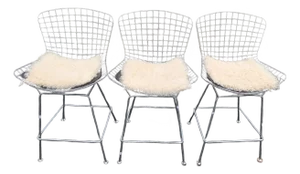 Mid Century Modern Harry Bertoia Style Chrome Wire Metal Bar Stool
