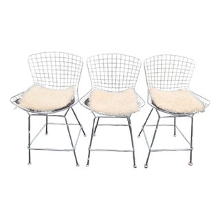 Mid Century Modern Harry Bertoia Style Chrome Wire Metal Bar Stool-Black For Sale