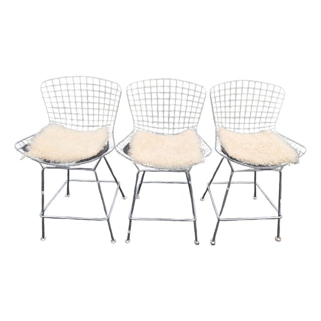 Mid Century Modern Harry Bertoia Style Chrome Wire Metal Bar Stool-Black For Sale