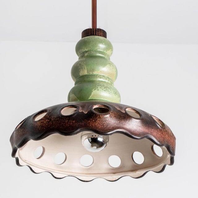 German Green and Brown Hanging Lamp in Ceramic by Pan Keramik, 1970s For Sale - Image 15 of 18