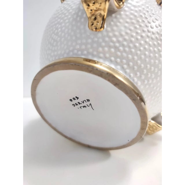 Vintage White and Gold Deruta Earthenware Vase with Multicolored Flowers, Italy, 1950s For Sale - Image 13 of 14