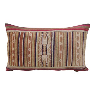 Vintage Colorful Asian Woven Lumbar Decorative Pillow For Sale