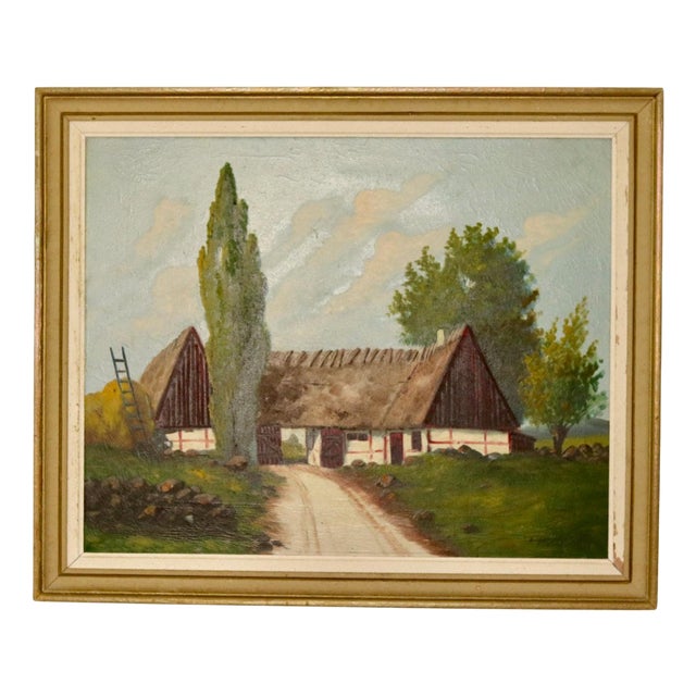 E Johansson, Large Landscape with Farmhouse, 1960s, Oil on Canvas, Framed For Sale