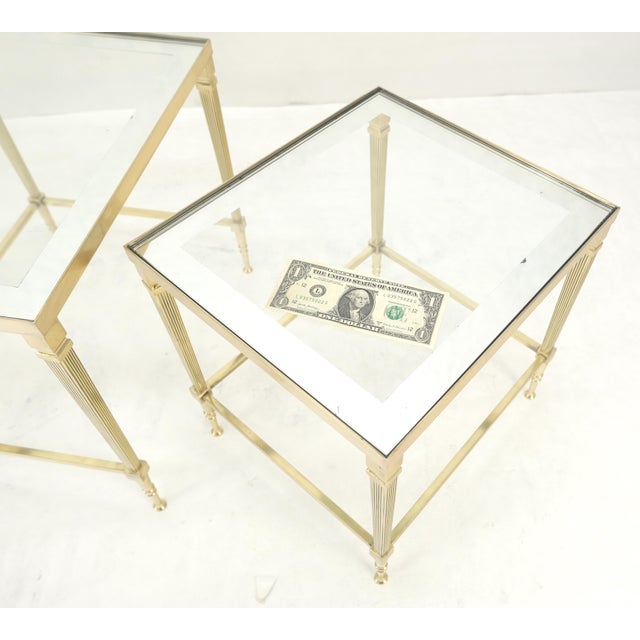 Mid 20th Century Fine Polished Brass Glass Mirrored Frames Tops Nesting Side Tables Stands Redone For Sale - Image 5 of 16