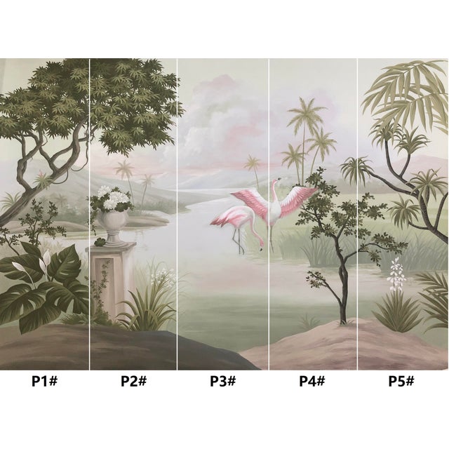 1: Commodity: Retro French Hand-Painted Tropical Riverside Flamingo Mural 2: Handicrafts: 100% handmade and hand-painted....
