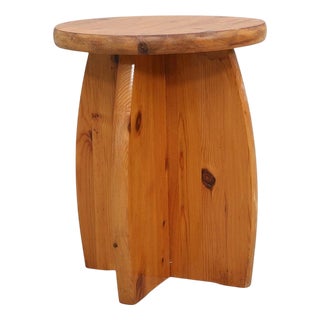 Swedish Rustic Pine Stool, 1970s For Sale