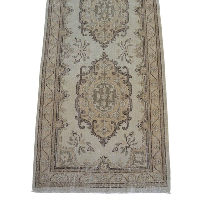 Traditional Oushak Runner Rug Faded Colors Low Pile Distressed Long Runner Rug - 2'9″ X 12'7″ For Sale - Image 9 of 12